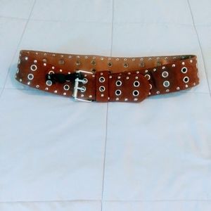Women's Studded Brown Leather Suede Belt